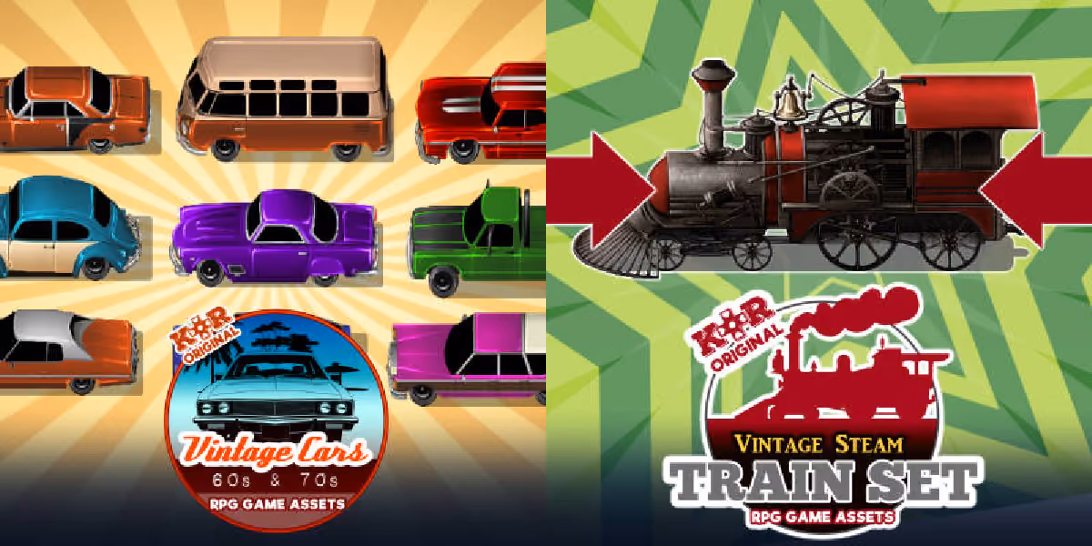 New Releases: KR Vintage Cars - 60s and 70s Animation Pack, KR Vintage Steam Train Tileset