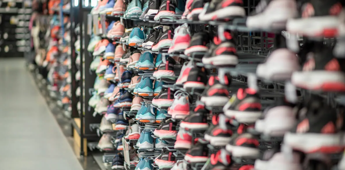 A shelf with shoes on it.