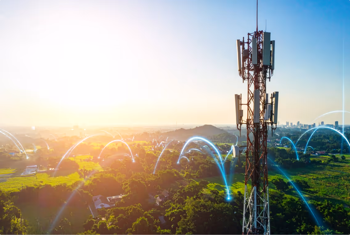 Telecom tower in a field