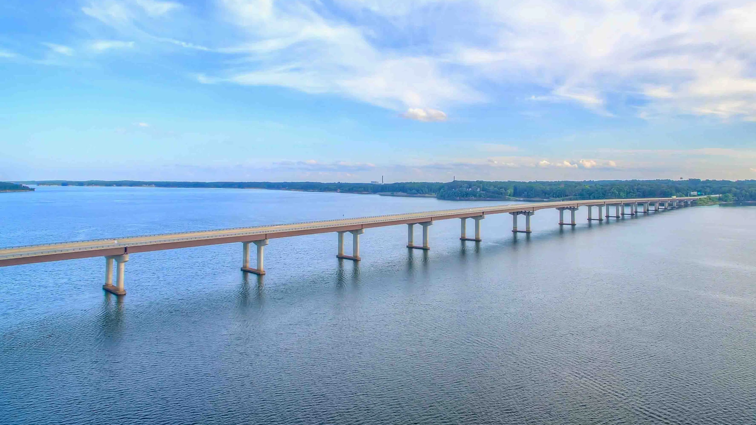 Aerial view of Kerr Lake, Virginia at golden hour