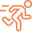 Orange running figure icon with a registered trademark symbol.