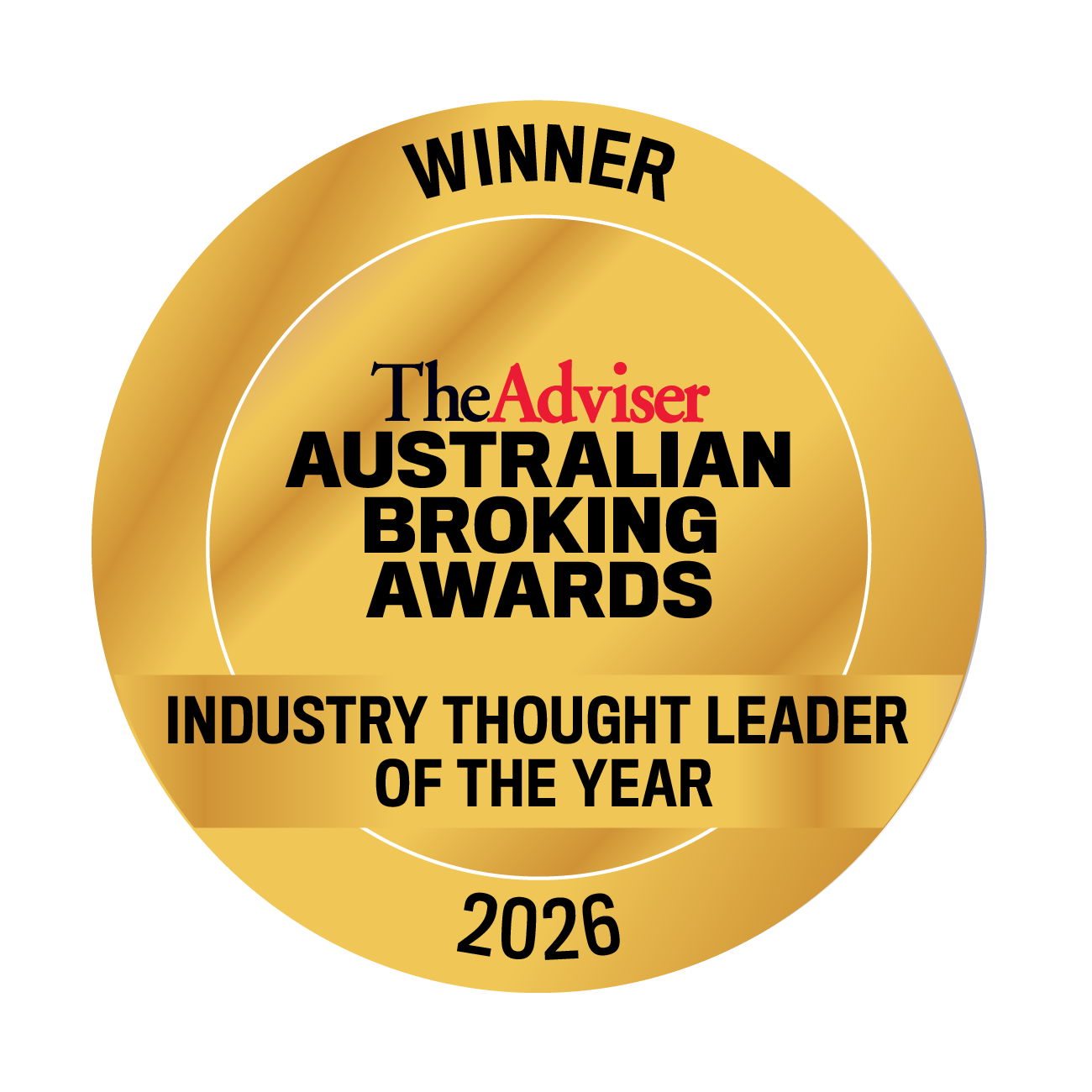Gold award badge for The Adviser Australian Broking Awards 2026 winner Industry Thought Leader of the Year.