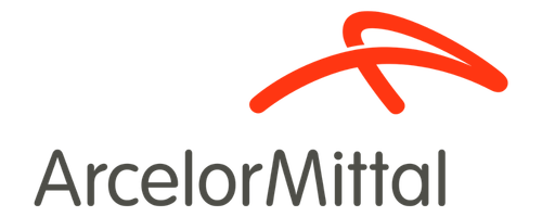 ArcelorMittal company logo with an abstract red swoosh above the black text.