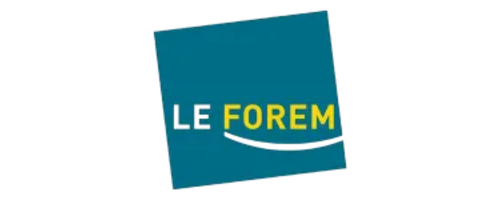 Logo featuring a tilted blue square with 'LE FOREM' text, 'FOREM' highlighted in yellow.