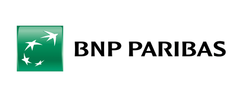 BNP Paribas logo with green square and four white bird silhouettes.
