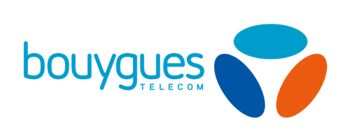 Bouygues Telecom logo with blue, dark blue, and orange oval shapes.