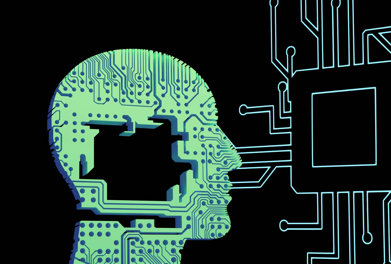 AI head silhouette with circuit board design