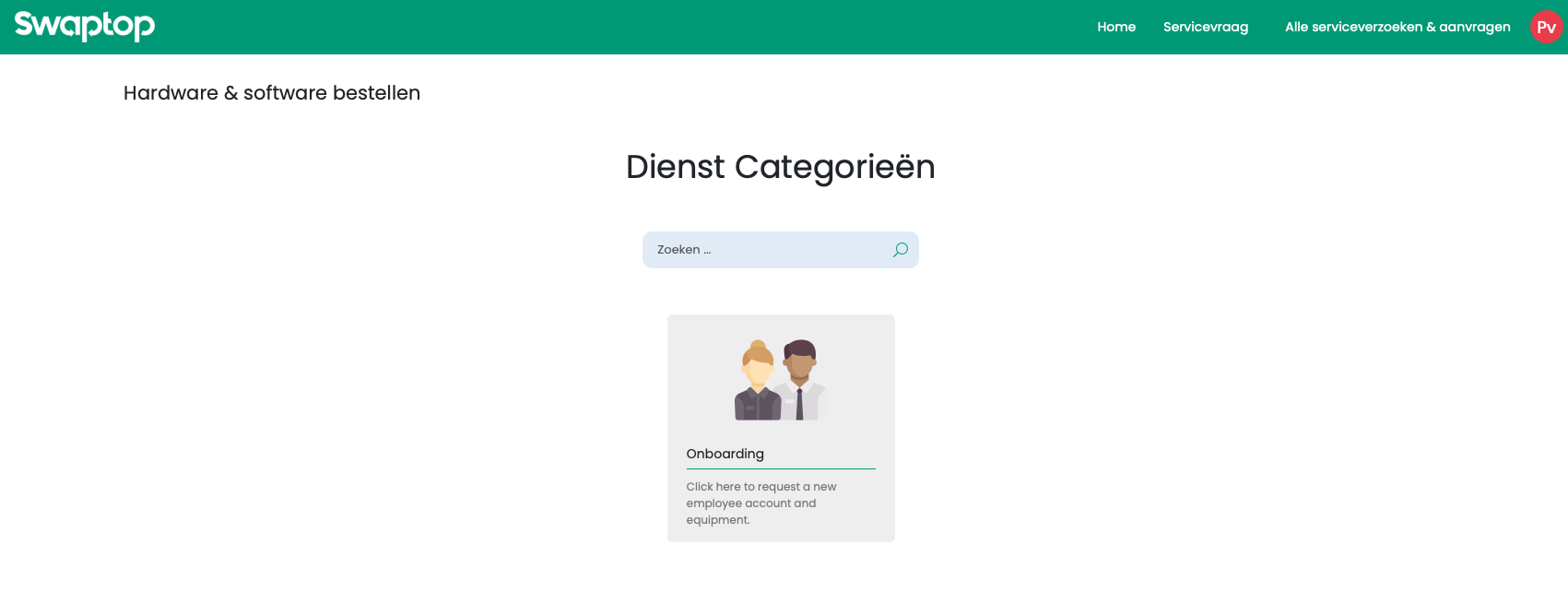 Onboarding aanvragen via hardware en software bestellen in het Swaptop portaal