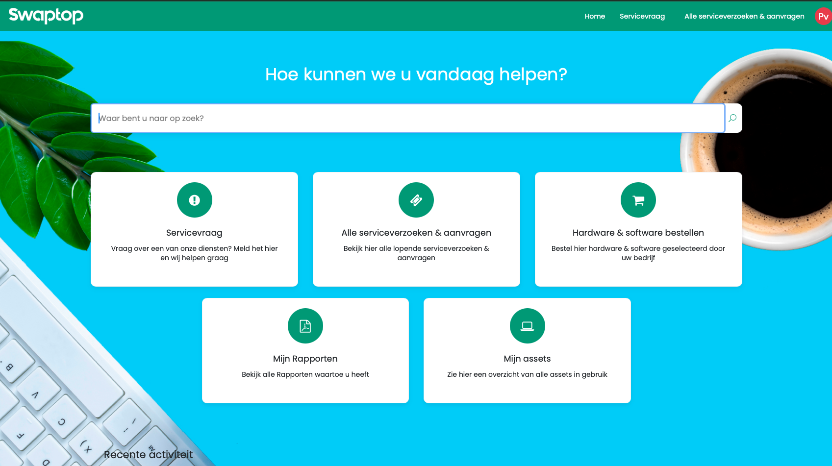 Swaptop portaal homepage met servicetegels