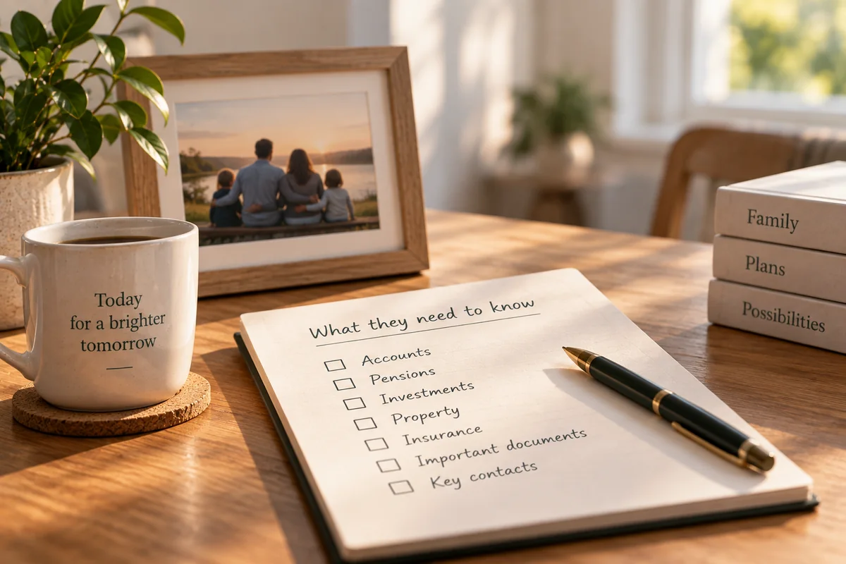 Family photograph and important documents on a home table