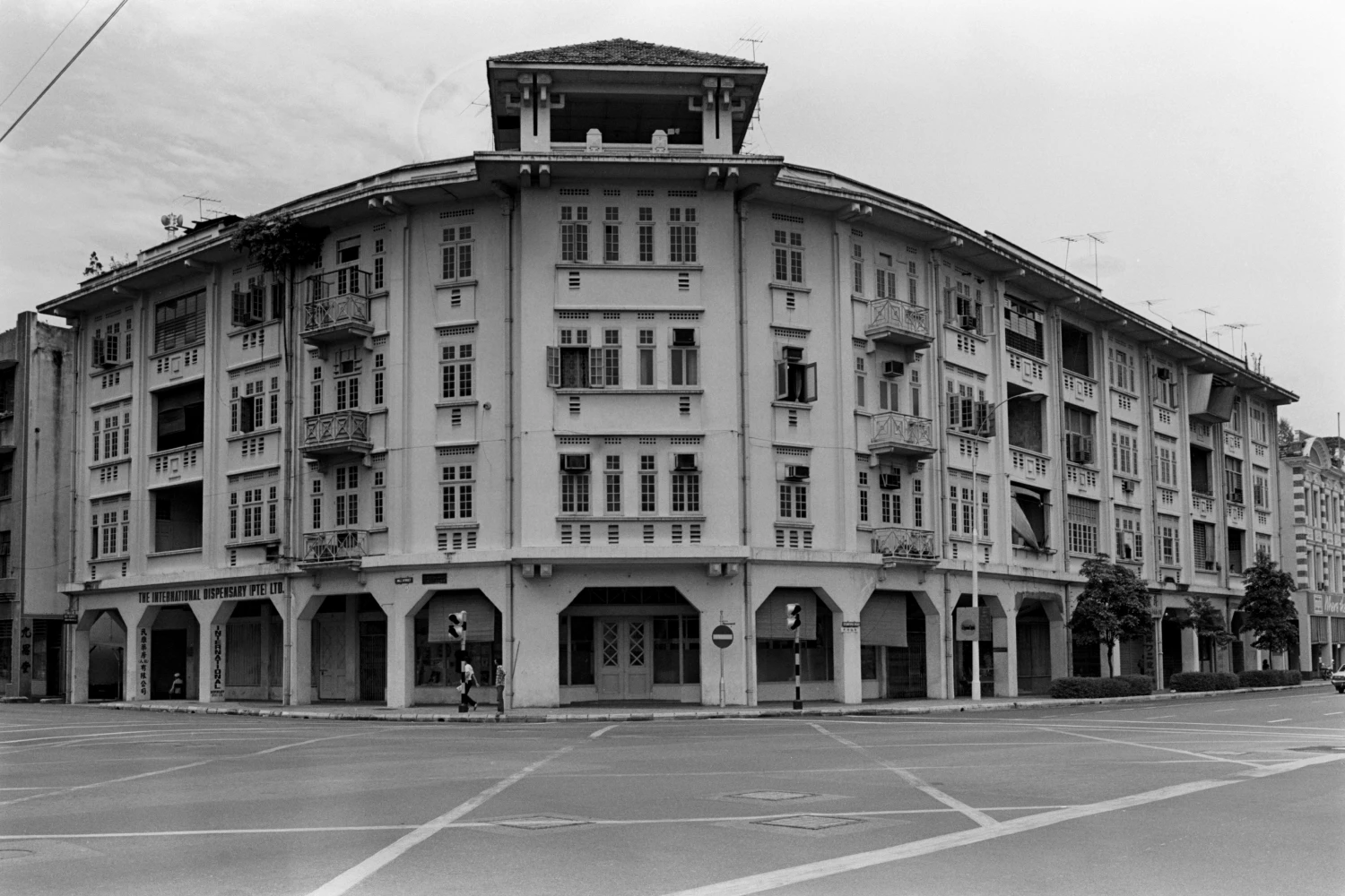 Archival black-and-white photograph of the Stamford Place building