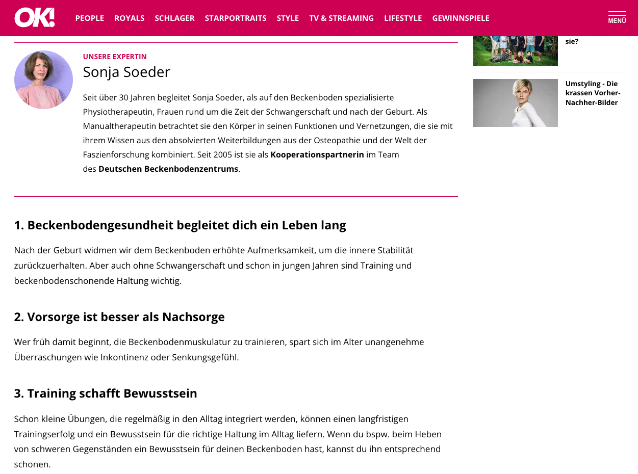 Screenshot eines Artikels aus der OK