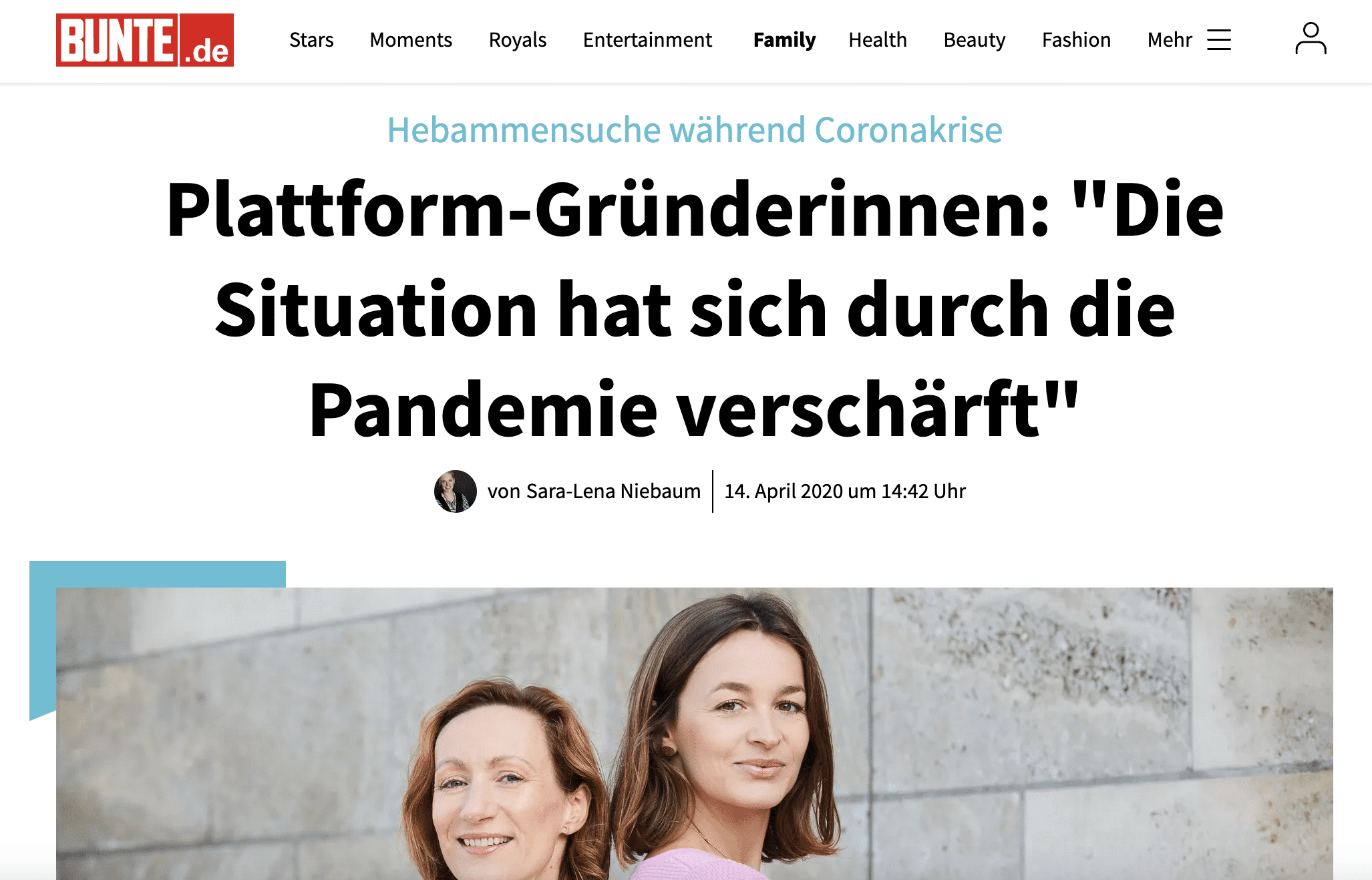 Bunte.de Artikel mit Keleya Gründerinnen
