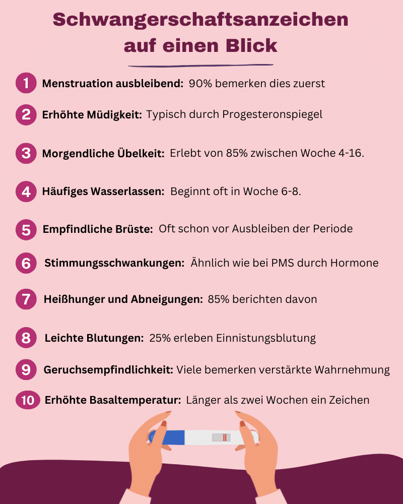 Hier siehst du übersichtlich alle Schwangerschaftsanzeichen auf einen Blick!