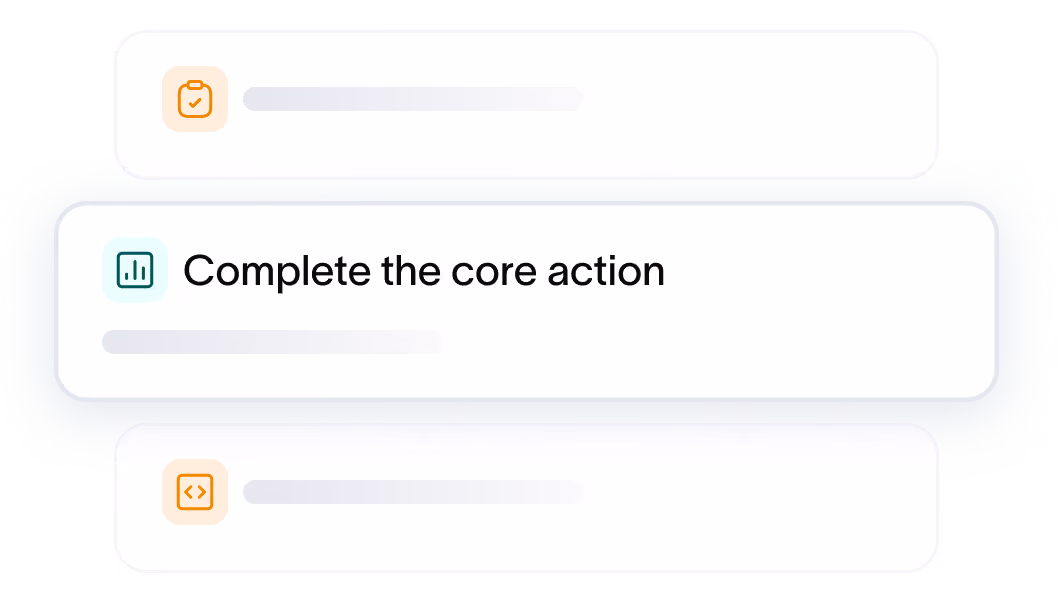 UI mockup highlighting the task "Complete the core action" within a checklist interface