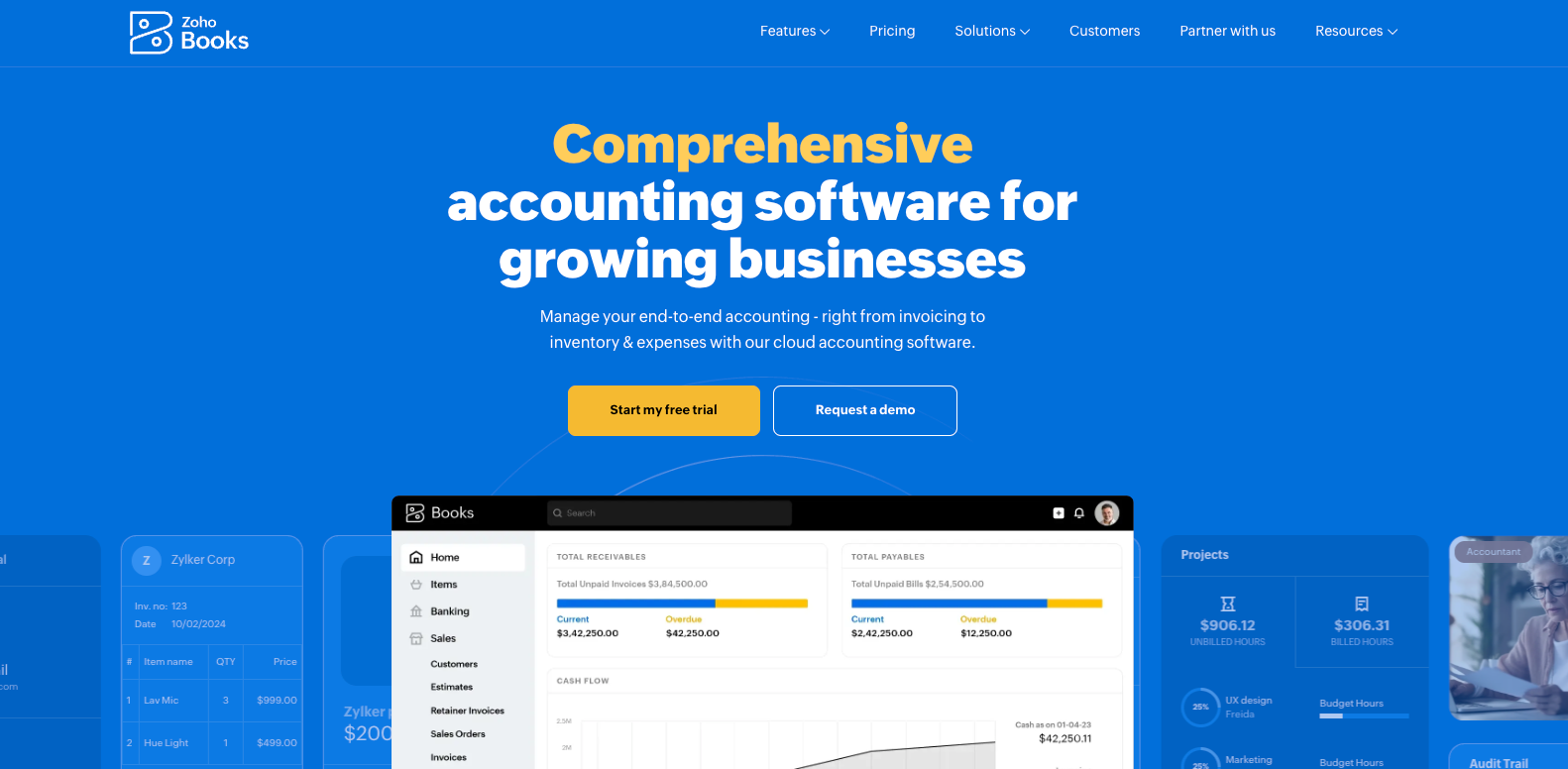 Zoho Books homepage: Comprehensive accounting software for growing businesses