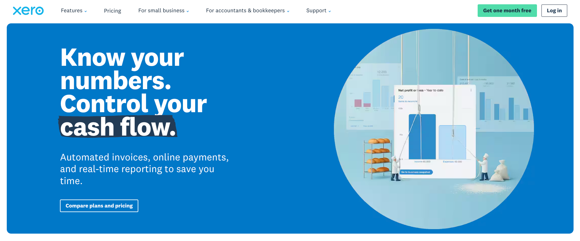 Xero homepage: Know your numbers. Control your cash flow.