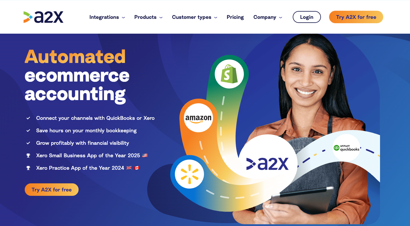 A2X homepage: Automated ecommerce accounting