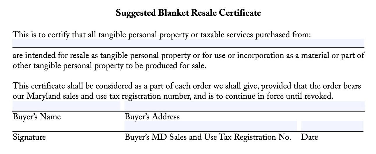 blanket resale certificate example