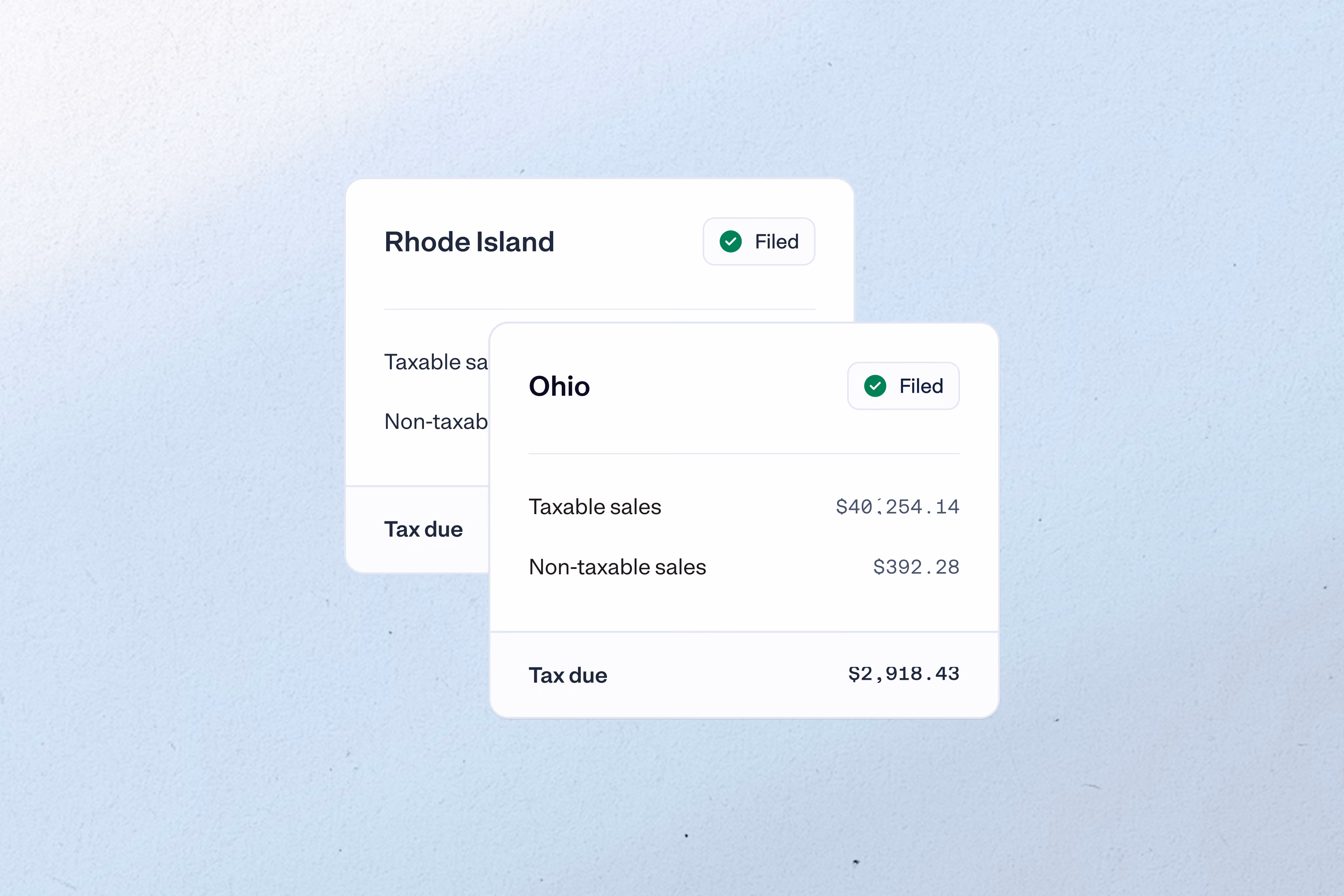 State filing product UI