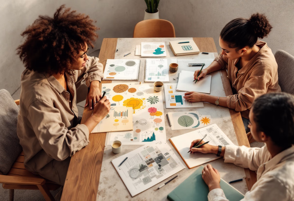 image of team brainstorming session (for a graphic design studio)