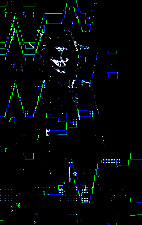 Verpixeltes Glitch-Porträt in Schwarz-Weiß-Grün, digitales NFT-Kunstwerk