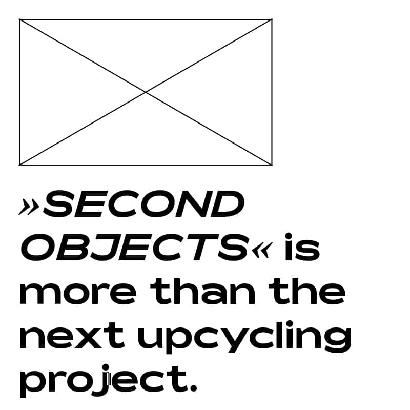 Ankündigungsgrafik „Second Objects“ mit Strichzeichnung eines Tisches und dem Programm Exhibition, Talk & Drinks.