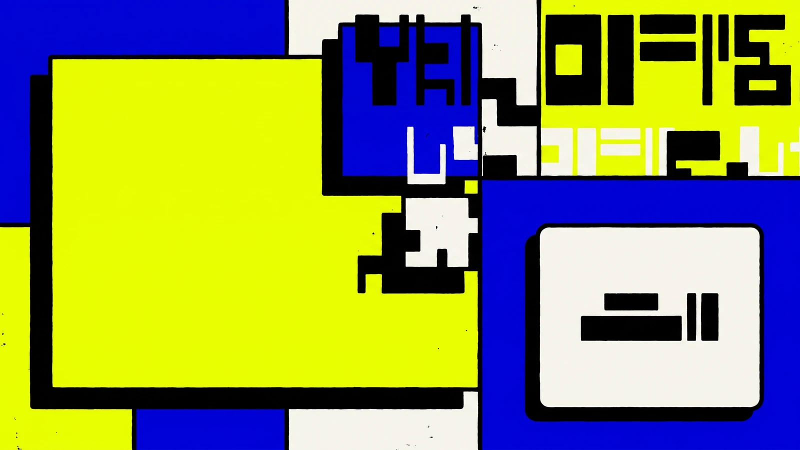 Neo-brutalism art style example: raw grid layout with thick black borders, hard offset shadows and clashing colors