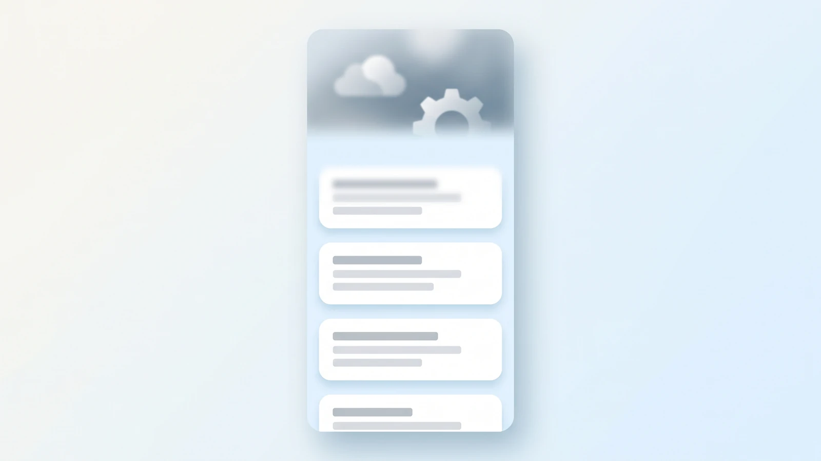 Progressive blur UI design trend example: scrolling list fading into a gradient blur under a fixed header