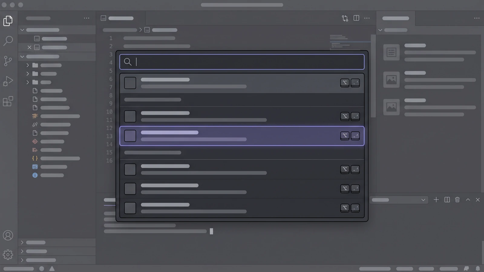 Command palette UI design trend example: centered search modal with grouped results and keyboard shortcut hints