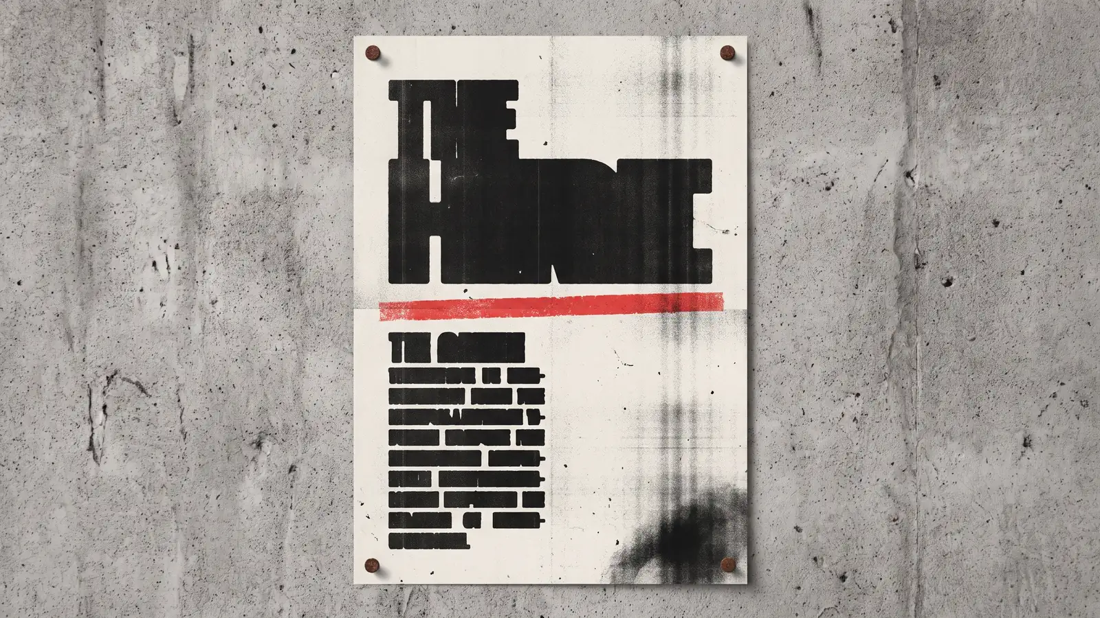 Photocopy grain graphic design trend example: black and white gig poster with toner smudges, scan lines and copier dust