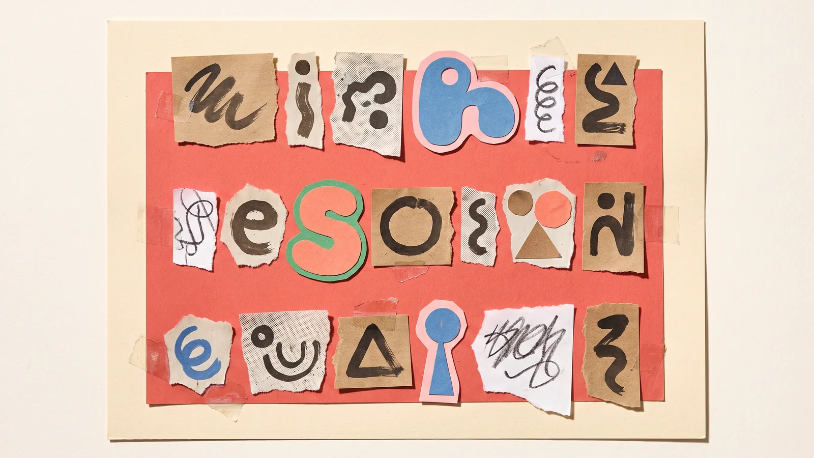 Pick-and-mix lettering graphic design trend example: ransom-note style headline built from cut-out and hand-drawn letters