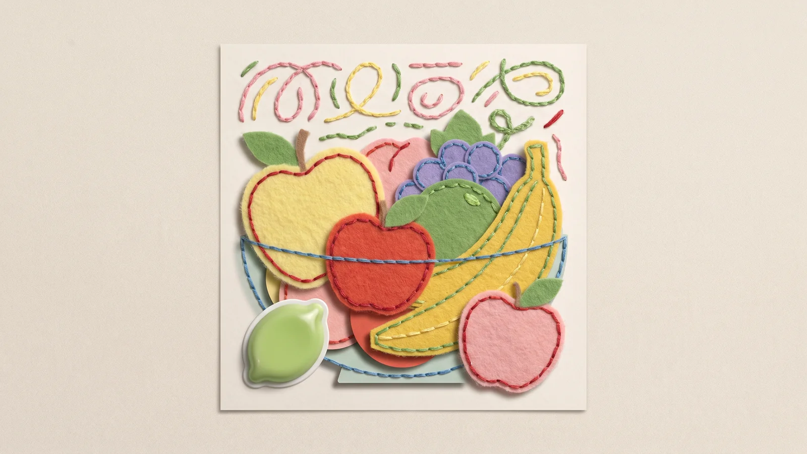 Tactile craft graphic design trend example: social post illustration made of felt, embroidery and cut paper shapes