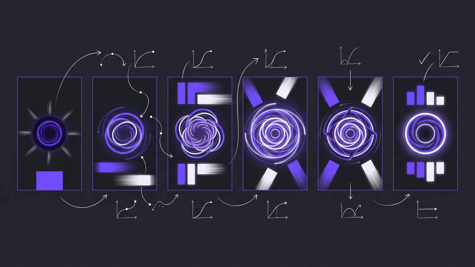 Motion graphics design trend example: storyboard strip of an animated logo reveal and kinetic type frames for social