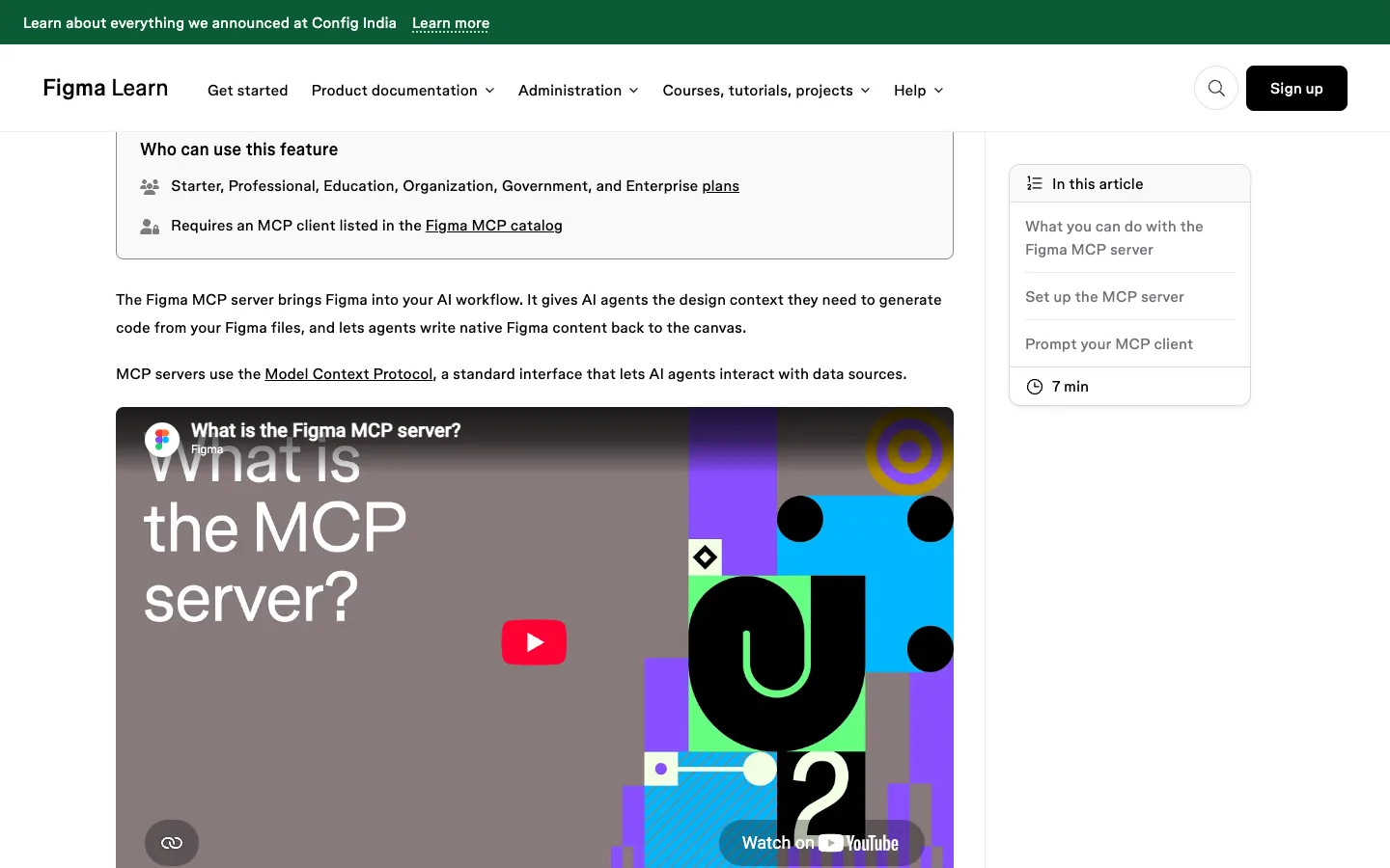 Figma help article explaining the Figma MCP server and which seats can use it