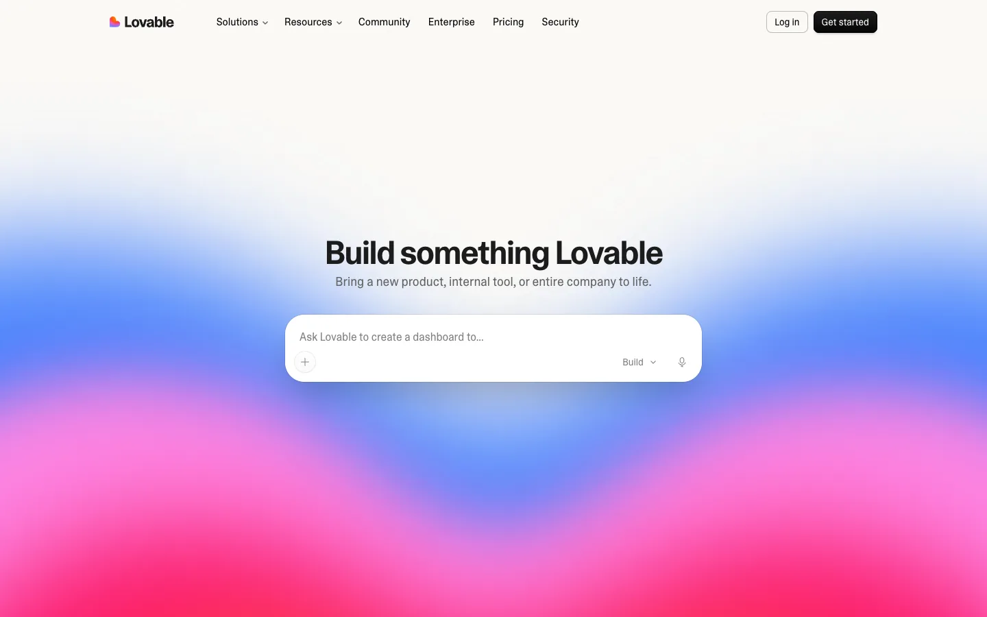 Lovable homepage with the prompt box reading build something Lovable