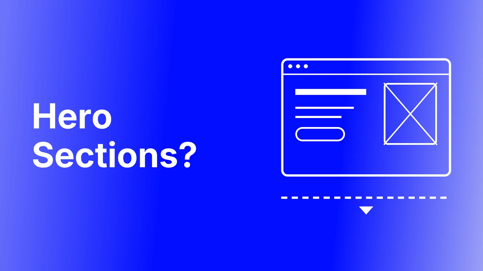 Hero section design cover: a wireframe browser showing the top fold above a dashed fold line