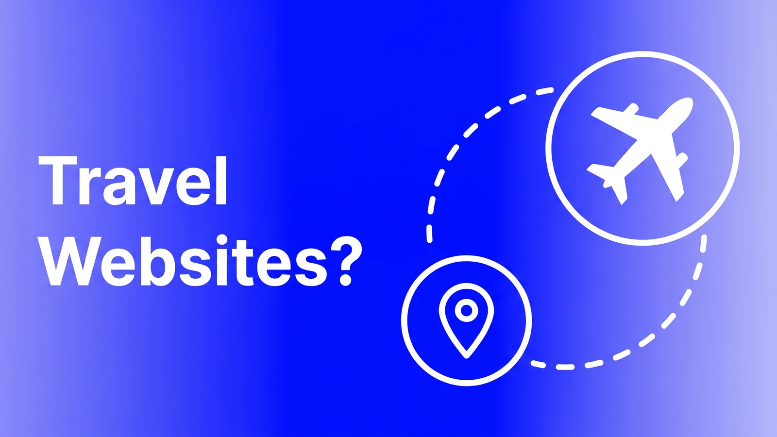 Travel websites cover with a circled plane and map pin joined by a dashed route