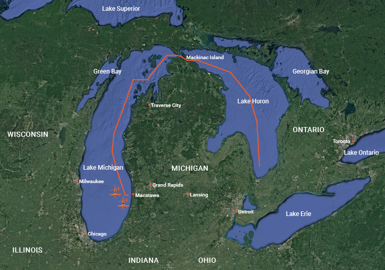 Saildrone operation area in the Great Lakes