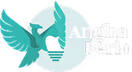 Green hummingbird flying next to a white light bulb with a circular background and text 'Angha Perio'.