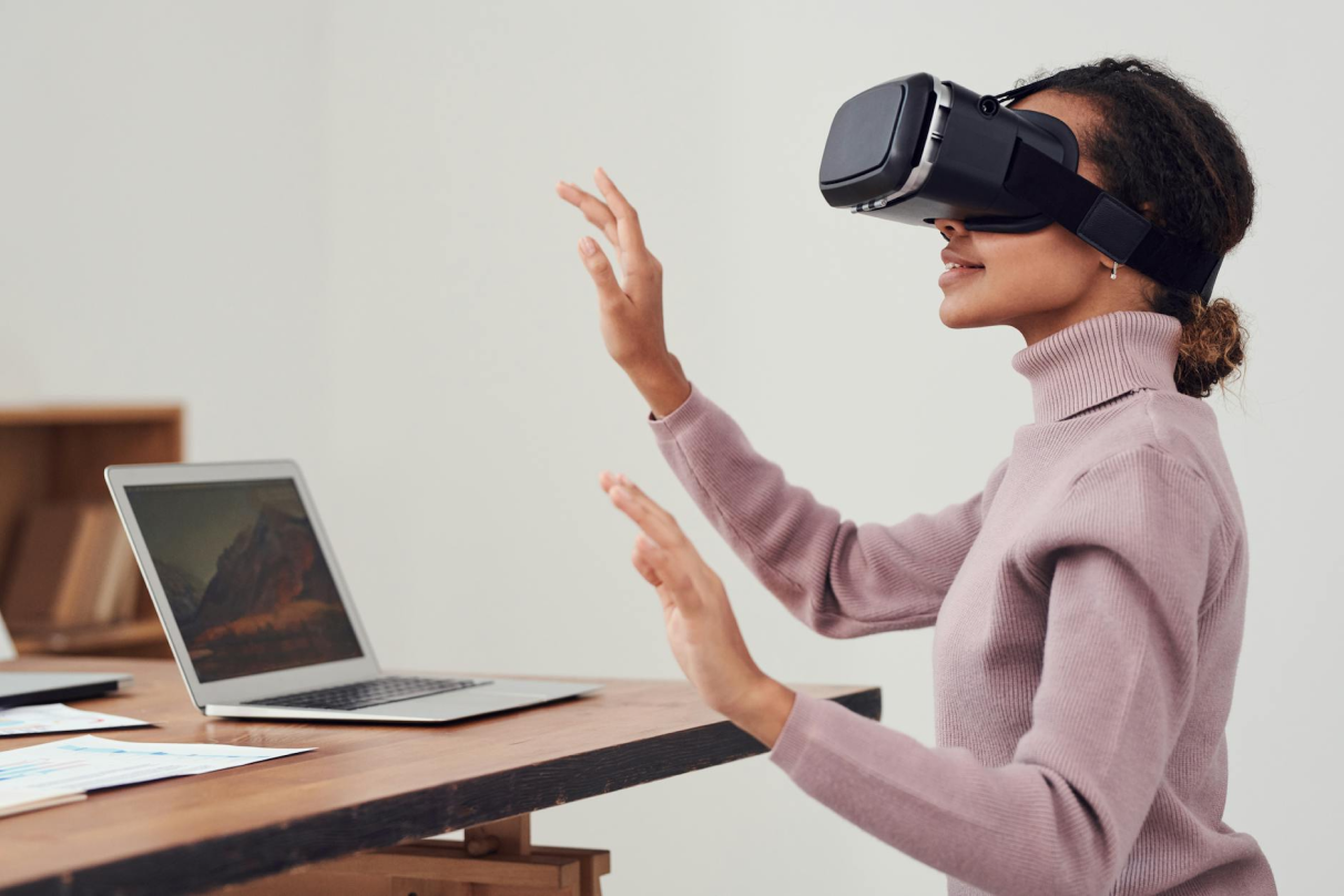 A person using a VR headset for shopping.
