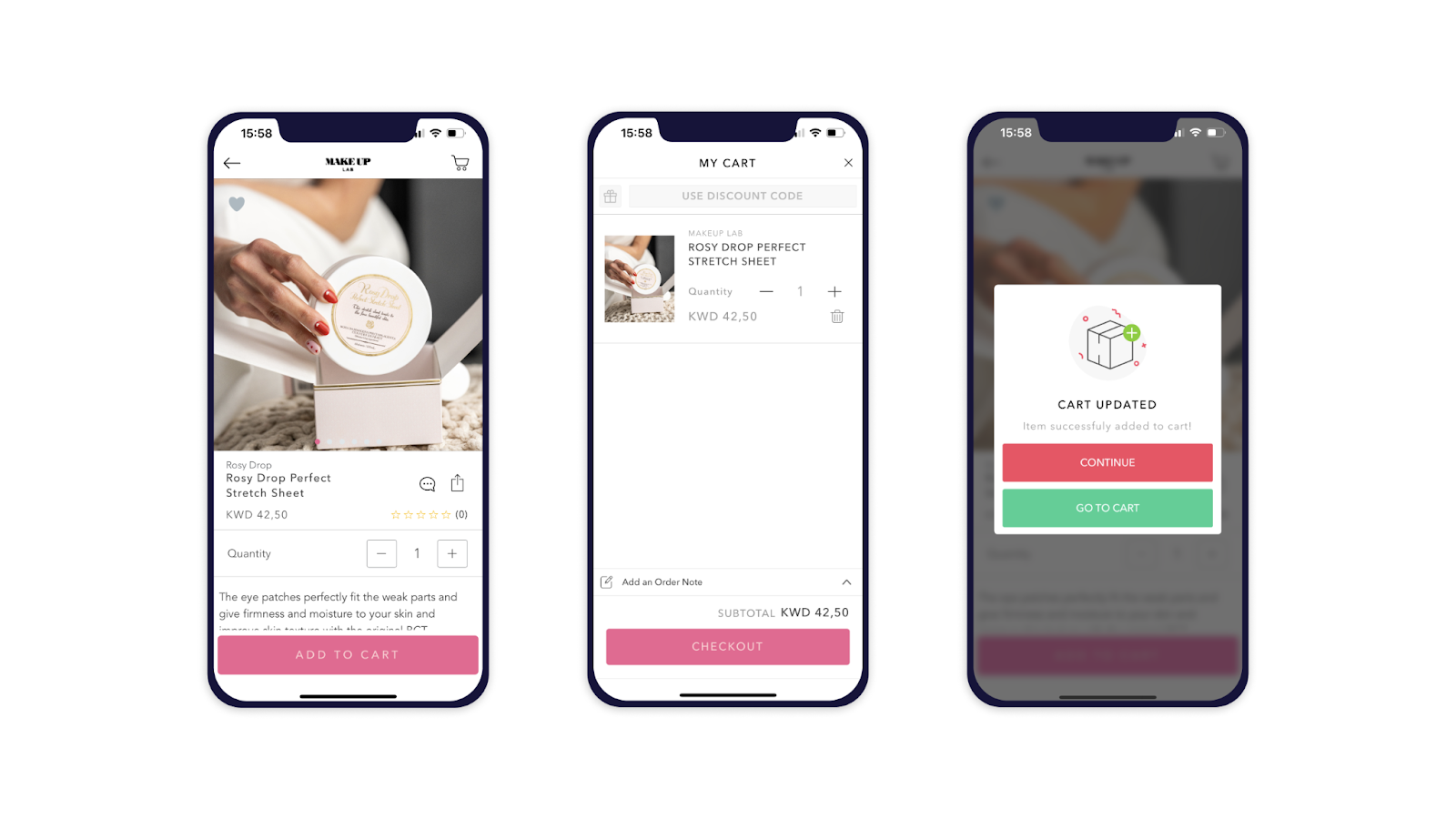 Screenshots of the shopify store mobile app