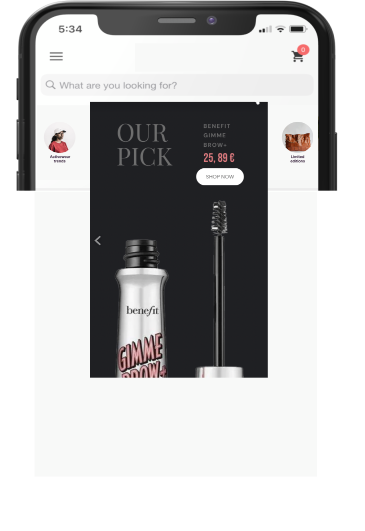 In-app story showing a featured product