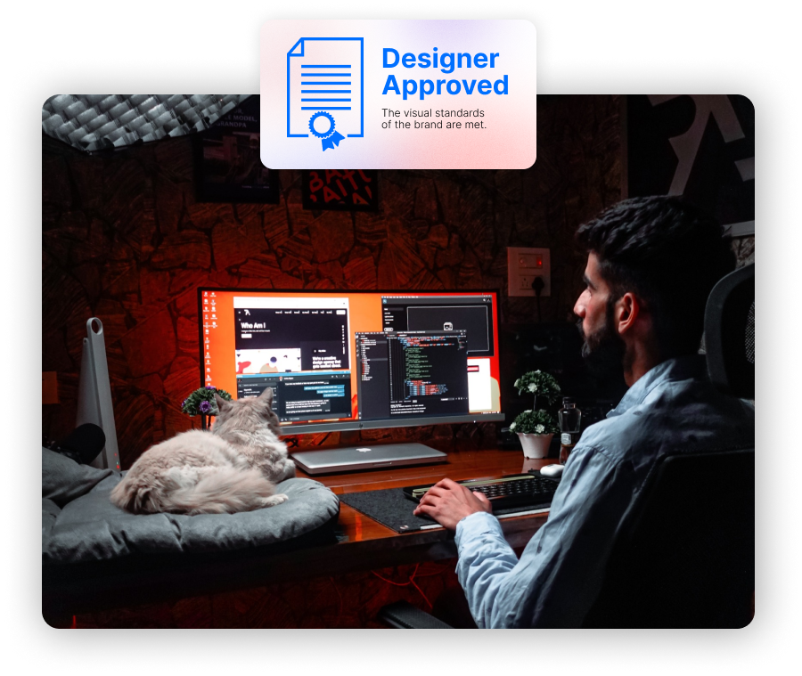 A person working with a visual designer.