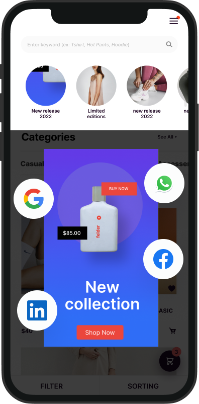 Different aspects of online presence connected, showing one of the examples of in-app stories used properly.