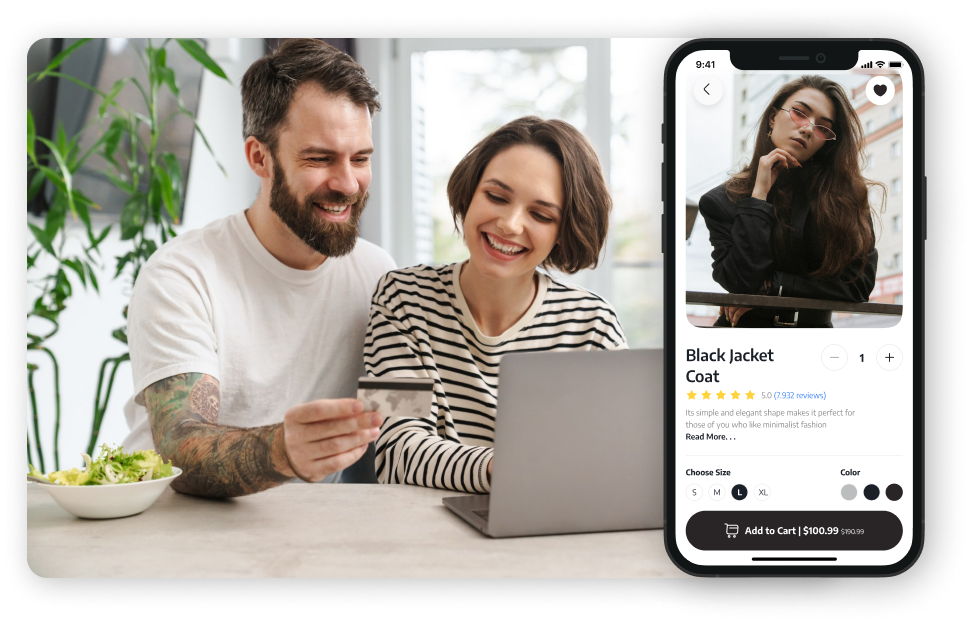 A couple doing online shopping in view of 2023 holiday season.