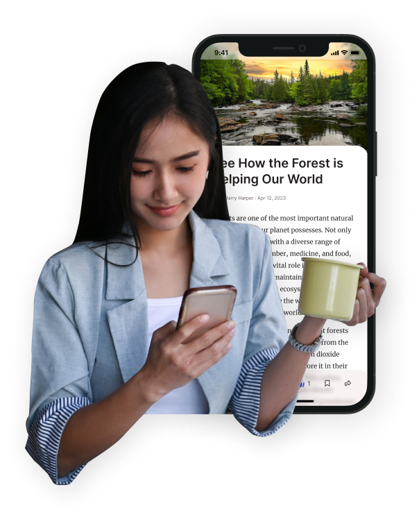 A woman using a phone to check the news.