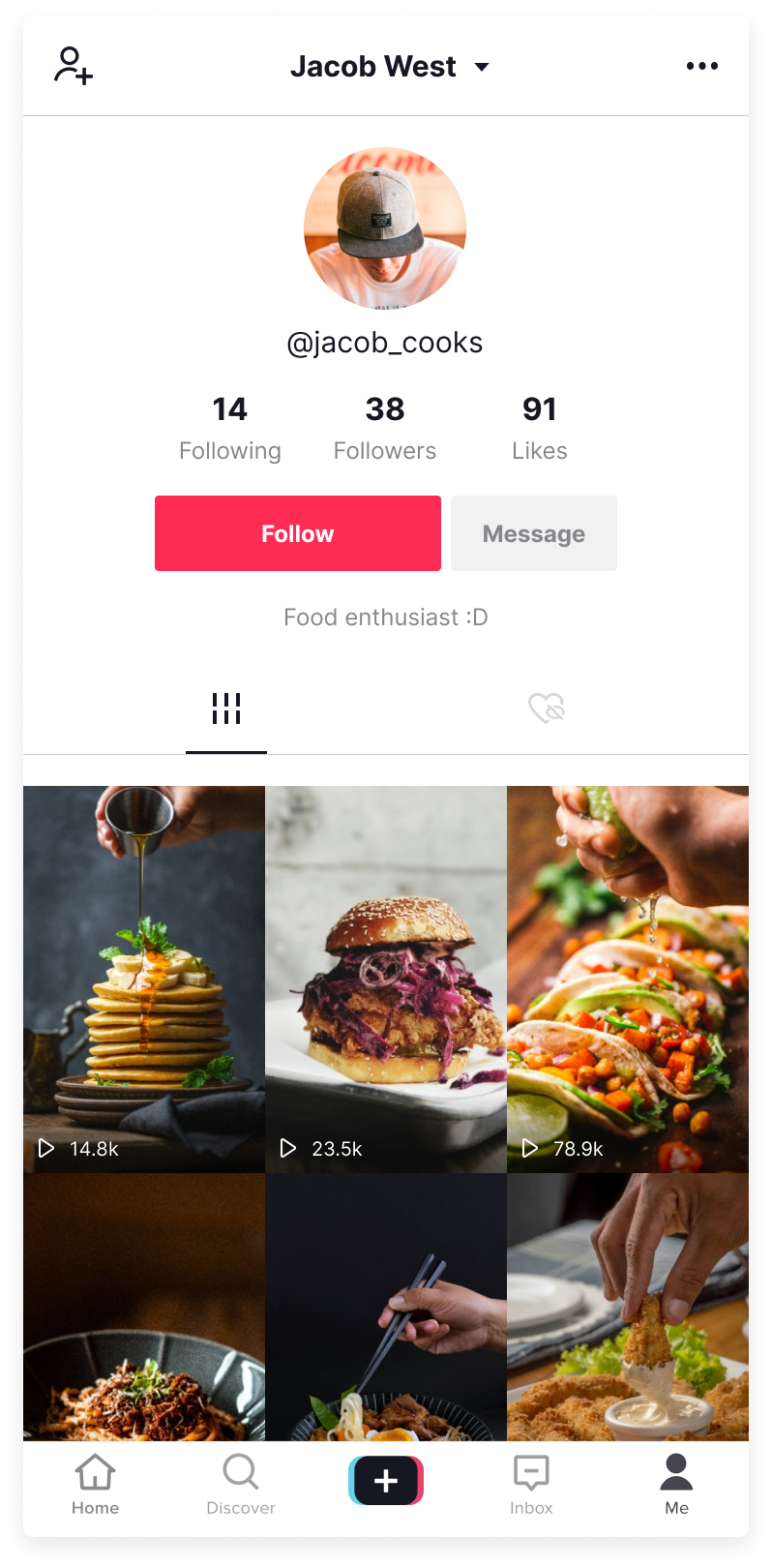 TikTok user profile feed