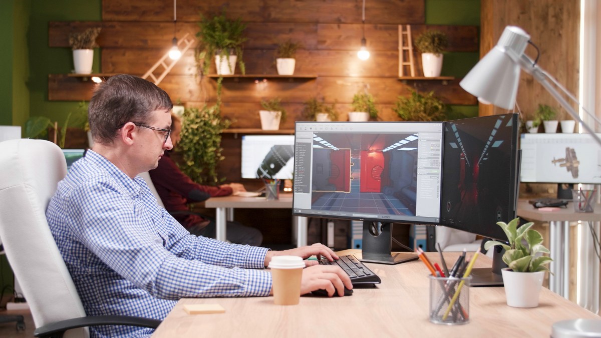 A programmer working on interactive content.