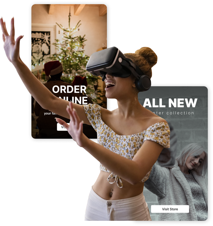 A girl using VR goggles, showing one of the possible shopping trends of 2023 holiday season.